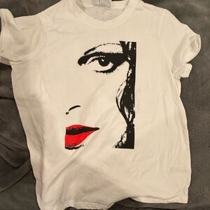 White Graphic Tee with Red Lips Design